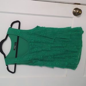 Elementz Size PM Lace Overlay Sleeveless Women's Green Ruffled Tunic Top